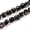 Handmade Gold Foil Glass Beads Strands, Round, Black, 9~11.5mm, Hole: 1.2~1.4mm, about 50pcs/strand, 19.69 inch(50cm)