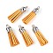 Faux Suede Tassel Pendant Decorations, with CCB Plastic Cord Ends, Platinum, Orange, 33~35x10mm, Hole: 2.5mm