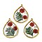 Ion Plating(IP) 304 Stainless Steel Pendants, with Epoxy Resin and Dried Flowers, Teardrop, Real 18K Gold Plated, 42x32x2.5mm, Hole: 1.4mm