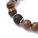 Браслеты из круглых бусин из натурального дерева и вулканического камня BJEW-JB12353-03-4