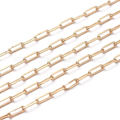Паяные латунные цепочки для скрепок, тянутые удлиненные кабельные цепи, долговечный, с катушкой, реальный 18k позолоченный, 6x2.5x0.6 мм, около 16.4 фута (5 м) / рулон