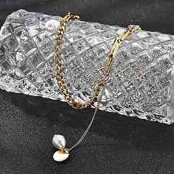 Ионное покрытие (ip) 304 нержавеющая сталь и пластик жемчуг рис кулон ожерелья для женщин NJEW-P320-22G