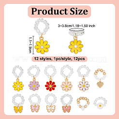 12 шт. 12 стиля цветок сердце бабочка сплав эмаль и смола и пластиковый жемчуг стетоскоп подвеска украшения HJEW-OC00262