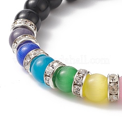 Эластичный браслет из бусин из натурального черного оникса и кошачьего глаза BJEW-TA00222