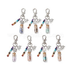 Стеклянная бутылка желаний с натуральными и синтетическими драгоценными камнями чакра внутри подвесных украшений HJEW-JM03044