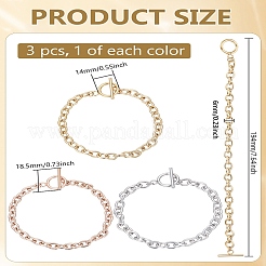 3шт 3 цвета унисекс 304 нержавеющая сталь тросовые цепные браслеты&nbsp;BJEW-LP0001-38