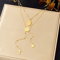 Религиозная подвеска в виде креста Святого Бенедикта из нержавеющей стали 304 с кисточкой&nbsp;NJEW-C112-01G