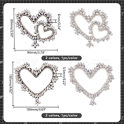 4 шт. 2 стиля аппликации в виде сердечек из стеклянных стразов и бусин&nbsp;PATC-GA0001-47