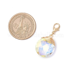 2 шт. плоские круглые стеклянные подвесные украшения из медной проволоки&nbsp;HJEW-JM03215