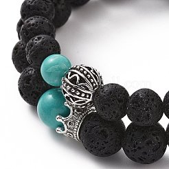 Парные браслеты из натурального вулканического камня&nbsp;BJEW-JB03315-01