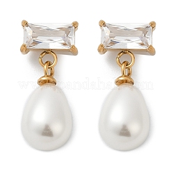 Серьги-гвоздики в форме капли с прямоугольником из нержавеющей стали 304 с прозрачным кубическим цирконием&nbsp;EJEW-F366-01G-01