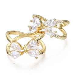 Латунные кольца из манжеты с прозрачным цирконием RJEW-S044-081-NF