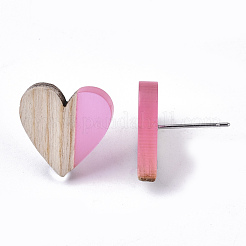 Серьги-гвоздики из прозрачной смолы и дерева&nbsp;EJEW-N017-002A-D05