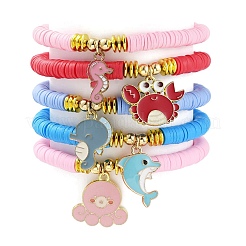 Браслет из полимерной глины Heishi Surfer стрейч&nbsp;BJEW-JB09702