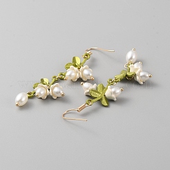 Пластиковые серьги с жемчугом и бусинами цветок жизни с подвесками EJEW-WH0017-56B