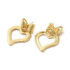 Серьги-гвоздики с подвесками из латуни в форме сердца и банта EJEW-G382-04G