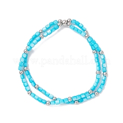 3шт 3 цвета натуральные пресноводные ракушки бусины двухслойные эластичные браслеты для женщин BJEW-JB12124