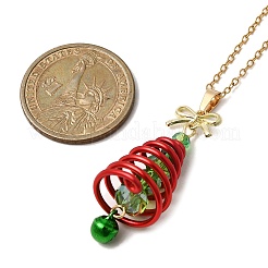 Подвеска в виде рождественской елки из алюминия и зеленого стекла&nbsp;NJEW-JN05425