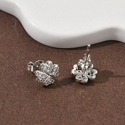 Серьги-гвоздики из латуни с микропаве из прозрачных кубических цирконий&nbsp;LS-EJEW-F383-09P