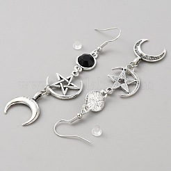 Серьги с подвесками в виде звезды из черной смолы и луны EJEW-WH0009-43