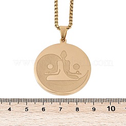 Плоские круглые кулоны для йоги и медитации из нержавеющей стали 201&nbsp;LS-NJEW-K283-33G