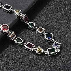 Латунные геометрические звенья цепи с разноцветными кубическими циркониями NJEW-P337-01P