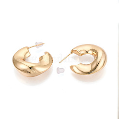 C-образные латунные серьги-гвоздики&nbsp;EJEW-T047-93G