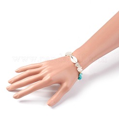 Браслеты из плетеных бусин из синтетической бирюзы (окрашенной) и натурального белого лунного камня BJEW-JB04080-03