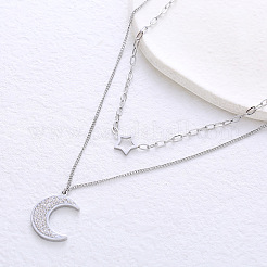Двухслойные ожерелья из нержавеющей стали с подвеской в виде звезды и луны для женщин&nbsp;MW8125-1