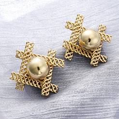 Плетеный ромб с круглыми латунными серьгами-гвоздиками EJEW-R025-02G