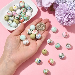 40шт 5 стильных круглых силиконовых бусины с принтом&nbsp;SIL-YW0001-65