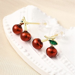 Серьги-гвоздики с эмалью из вишневой латуни EJEW-U061-01G