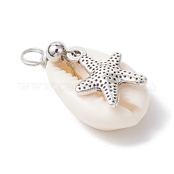 Подвески из натуральной ракушки каури и сплава с морскими животными PALLOY-JF03751-03