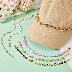 Цветок 304 нержавеющая сталь эмаль и диск полимерная глина звено цепь для бейсболки&nbsp;AJEW-WR00001