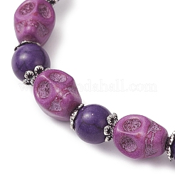 Браслеты из искусственной бирюзы с черепом и круглыми бусинами&nbsp;BJEW-JB12255-03