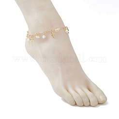 Браслеты на ногу с кисточками из натурального белого лунного камня и круглого жемчуга AJEW-AN00716-03