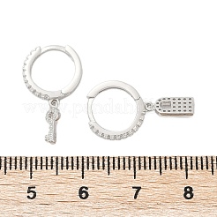 Серьги-кольца lock & key 925 из стерлингового серебра с микропаве из прозрачных кубических цирконий для женщин&nbsp;EJEW-G427-01P-03