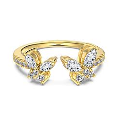 Бабочка 925 стерлингового серебра микропаве кубические цирконии регулируемые манжеты кольца для женщин RJEW-F180-01G