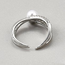 Латунные микро-паве кубические цирконии регулируемые манжеты открытые кольца&nbsp;RJEW-WH0004-69P