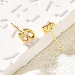 Серьги-гвоздики из латуни с конским глазом и прозрачным фианитом&nbsp;EJEW-R018-09G