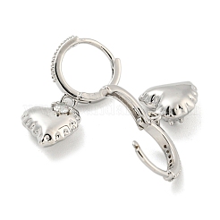 Серьги-кольца с подвесками из латуни с микро-паве в форме сердца для женщин с кубическим цирконием&nbsp;LS-AJEW-U003-03P