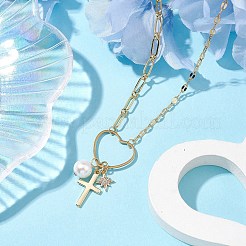 Колье из латуни с подвесками из нержавеющей стали NJEW-JN04873