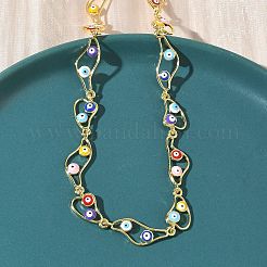 Латунная эмаль сглаз звено цепи ожерелья NJEW-G183-01G-03