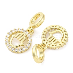 Кольцо из латуни с микропаве из кубических цирконий и подвесками в виде руки хамсы в европейском стиле KK-D325-08G