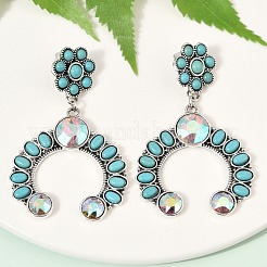 Серьги-гвоздики из сплава синтетической бирюзы&nbsp;EJEW-U053-09A-AS