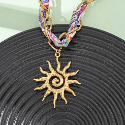 Женские ожерелья с подвеской в виде солнца из нержавеющей стали 304 с полиэстеровым шнуром и принтом&nbsp;NJEW-D340-02G