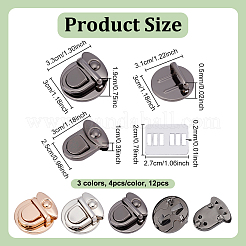12 шт. 3 цвета железные застежки для сумок&nbsp;PURS-NB0001-02