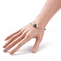 Натуральный обсидиан и лэмпворк от сглаза и натуральный жемчуг браслет из бисера BJEW-JB08463-06