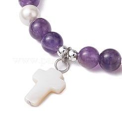 5шт 6мм круглые тянущиеся браслеты с драгоценными камнями и бусинами BJEW-JB10947