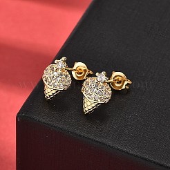 Серьги-гвоздики из латуни с микропаве из прозрачных кубических цирконий в виде мороженого&nbsp;EJEW-A135-13G